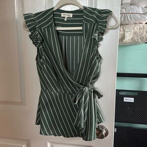 ￼ ruffled striped green blouse